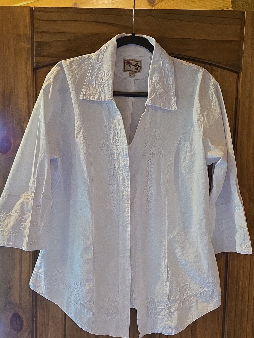 Scully White Embroidered Cotton Button-Front Blouse